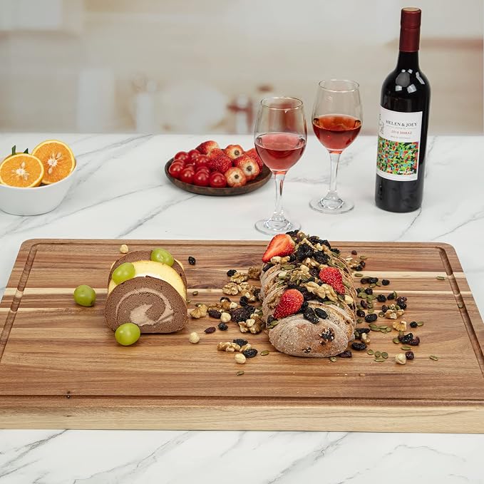 Extra Large Acacia Wood Cutting Board for Kitchen, 24 x 18 Inch Large Butcher Block Chopping Board with Juice Groove, Thick Wood Cutting Boards Carving Board for Turkey Meat Vegetables BBQ