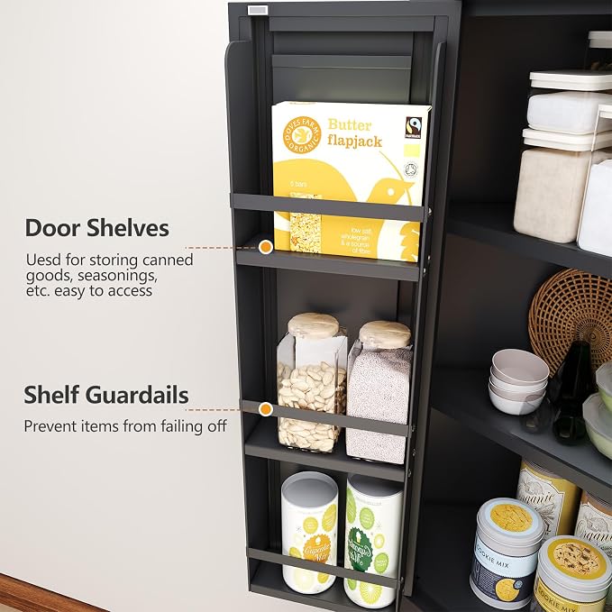 GAIOUS 63" Metal Corner Kitchen Pantry Cabinet, Food Storage Cupboard Black | Tall Steel Storage Cabinet with 4 Doors and 3 Shelves, Kitchen Food Cabinets with 6 Door Panel Shelves, Farmhouse, for Dining