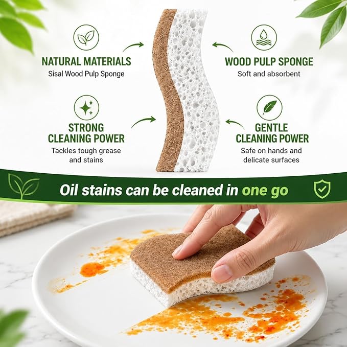 Kaidaa Set of 5 Natural Kitchen Sponges | 100% Coconut Coir Scrubber Sponge for Dishwashing | Eco Friendly, Non Toxic & Biodegradable Cleaning Sponges for Kitchen | Long-Lasting Dish Scrub Pads