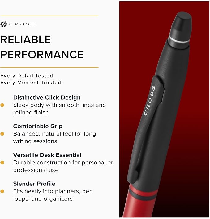 Cross Click Tuxedo Satin Metallic Red Ballpoint Pen - High-End Writing Tool for Versatile Use - Smooth Writing & Journaling - Elegant Accessory - Long-Lasting - Black Ink - Includes Gift Box