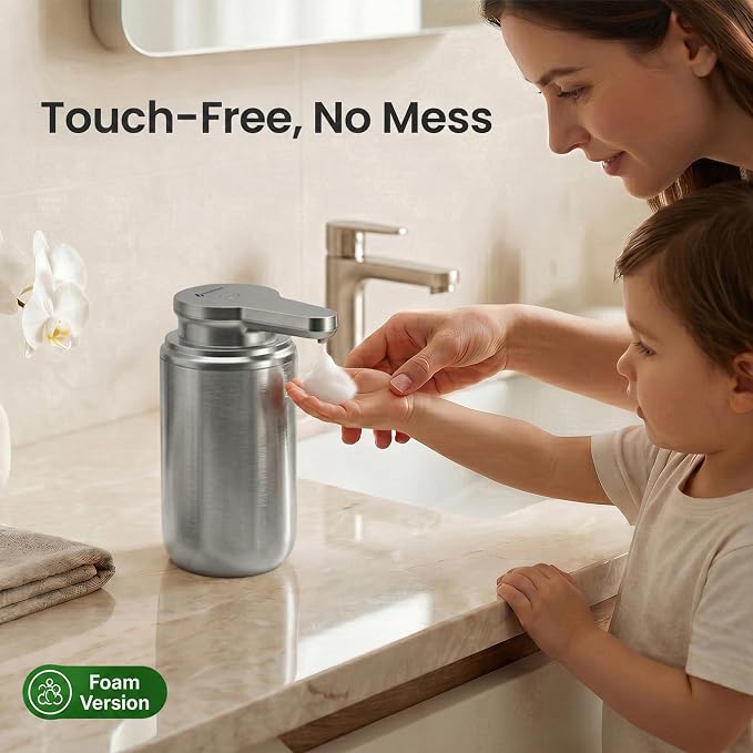 GentleJet WaveJet Automatic Foaming Soap Dispenser Touchless Sensor, USB-C Rechargeable, 304 Stainless Steel, IPX5 Waterproof for Bathroom Kitchen Sink, 12 oz / 350 ml