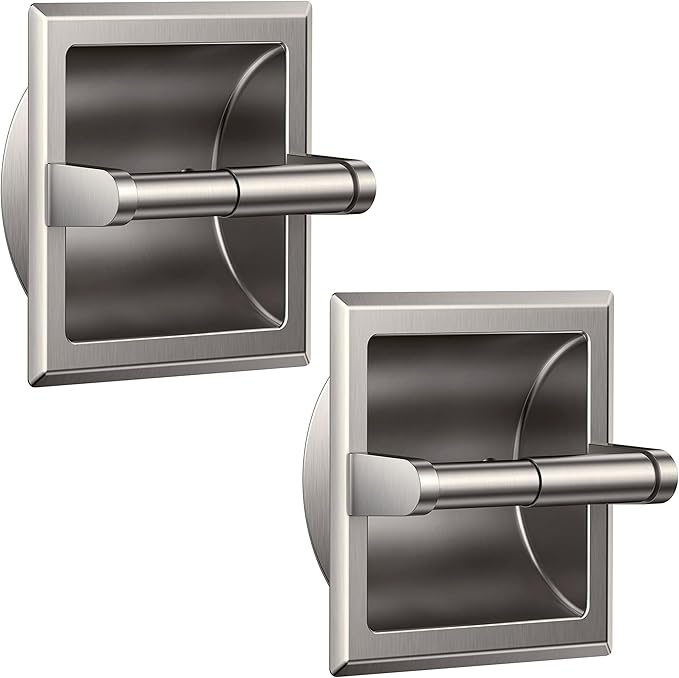 FORIOUS Recessed Toilet Paper Holder, Stainless Steel Durable Tissue Roll Holder Wall Mount for Bathroom Space Saving Design with Mounting Bracket, 2 Pack Brushed Nickel