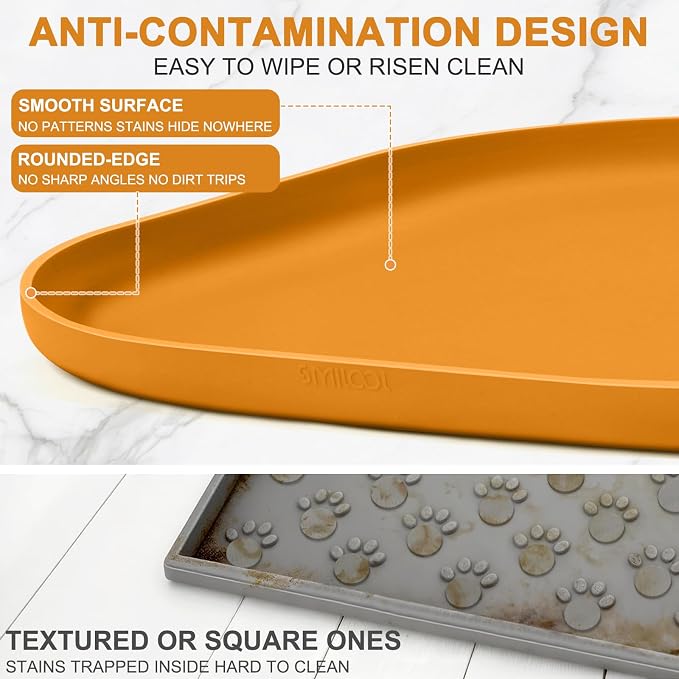 SMILOOL Waterproof Silicone Pet Food Mat with Raised Edge for Dog & Cat | 12" x 12" Non-Slip Small Pet Feeding Mats with Lip for Food & Water Bowl, Food Grade, Easy Cleaning, Orange