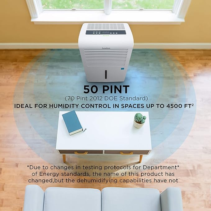 Ivation 4,500 Sq Ft Smart Wi-Fi Energy Star Dehumidifier with App, Continuous Drain Hose Connector, Programmable Humidity, 2.25 Gal Reservoir for Medium and Large Rooms (4,500 Sq Ft With Pump)