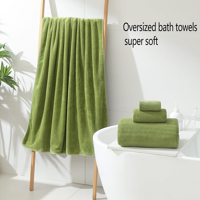YTYC 39x78 Bath Sheets Set,Towels for Bathroom,Sage Green,6-Pieces | 2 Extra Large Bath Towels, 2 Hand Towels, 2 Washcloths, Super Soft,Highly absorbent,Hanging Loop,80% Polyester