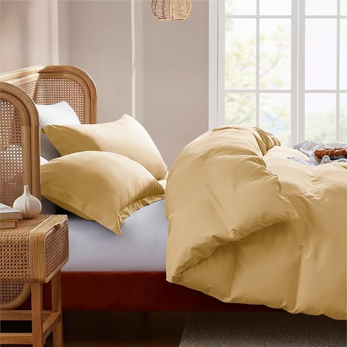 Nestl Camel Gold Duvet Cover Full Size - Soft Double Brushed Full Size Duvet Cover Set, 3 Piece, with Button Closure, 1 Duvet Cover 80x90 inches and 2 Pillow Shams