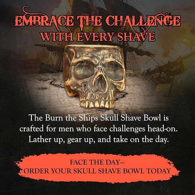 Burn The Ships Ceramic Skull Shave Bowl | Handmade Lather Mug for Men | Hot Foam Brush Dish | Vintage Razor Soap Holder | Beard Grooming Accessory | Luxury Gift for Him