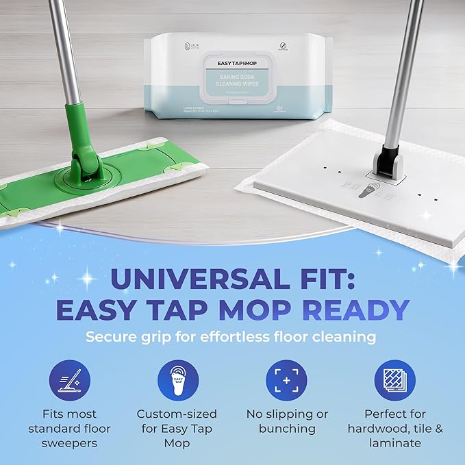 Baking Soda Cleaning Wipes - Wet Floor Mopping Replacement Pad Refills Compatible with Swiffer Sweeper Mop - Larger & Thicker Disposable Cloths for Multi-Surfaces - 30 Count (Pack of 1)