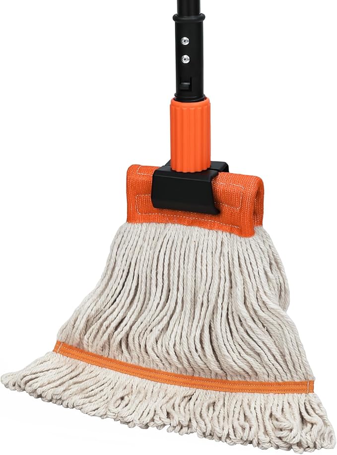 KalTell Commercial Mop, 58" Heavy Duty Industrial Mops for Floor Cleaning, String Cotton Mops Wet Mop Professional Janitor Mop for Home,Garage,Office, Workshop, Warehouse-Safety Orange