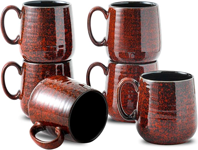 Hasense Coffee Mugs 8 oz, Ceramic Small Espresso Cups Set of 6, Mini Cups with Handle for Coffee, Tea and Cocoa, Modern Mugs for Mother's Day Gift, Dishwasher & Microwave Safe, Red