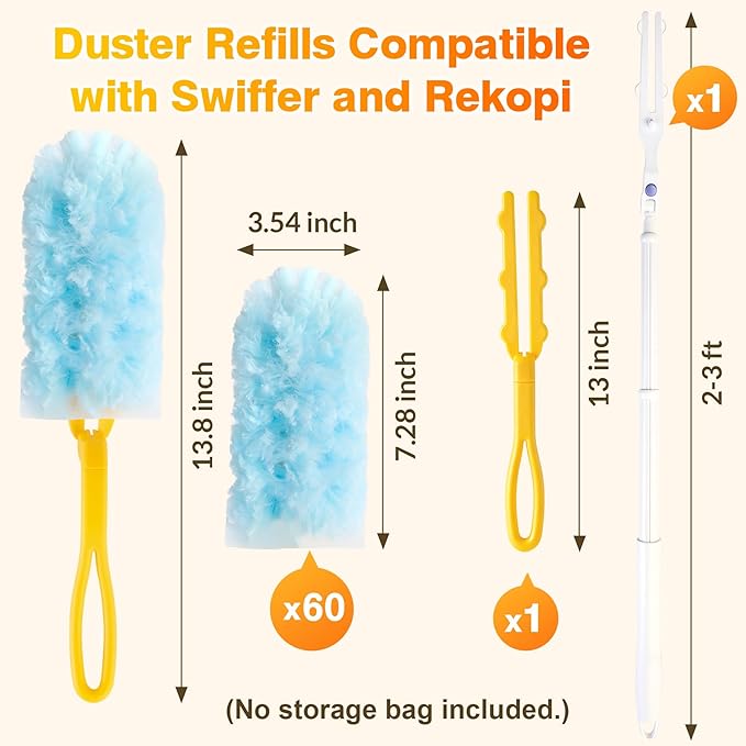 Heavy Duty Duster Refills for Swiffer Duster, Multisurface 360 Dusters with 3ft Extendable Handle and 1 Short Handle, 5X Microfiber Duster Disposable for Dusting Furniture Blinds Fans Walls (60 Count)