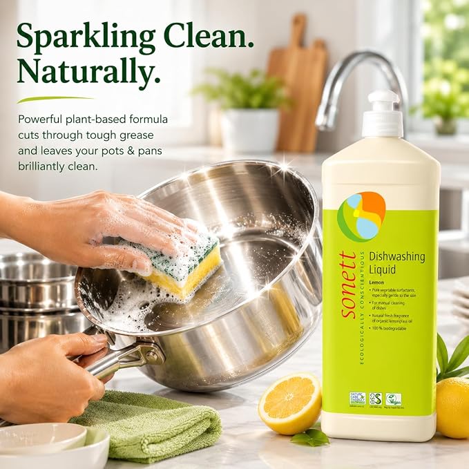 Sonett Organic Dishwashing Liquid Organic 100% Biodegradable Lemon, 34 Fl.Oz (Pack of 6)