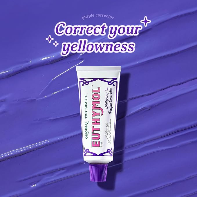 EUTHYMOL Purple Whitening Toothpaste, Instant Tone-up | 3.7 floz*2 (2 Pack) | Whitening Toothpaste for Yellow & Sensitive Teeth, Violet ToneUp, 24H Stain Defense, Long-Lasting Fresh Breath, Aluminum tube