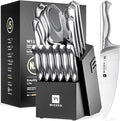 Knife Set with Block 15Pcs, High Carbon Stainless Steel, Razor-Sharp | One Piece Forged Ergonomical Silver handle, Premium German Steel, Ideal Gift with Elegent Box for Kitchen Chef, Jaguar Series