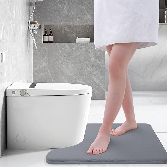 Smiry Memory Foam Toilet Rugs U-Shaped 24x24, Extra Soft Absorbent Non-Slip Contour Bathroom Rugs, Machine Washable Bath Mats for Toilet, Dark Grey