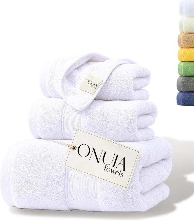 3 Packs Luxury Bath Towels Set, Ultra Soft Skin Bath Towel, Premium Hotel Bathroom Towels, Absorbent Quick Drying & Low Lint for Bathroom Spa Gym，Pure White Set of 3