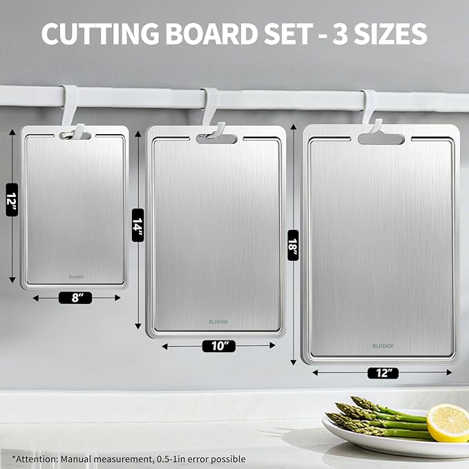 3-Piece Titanium Cutting Board Set with Juice Groove for Kitchen | 3 Sizes: 12"×18", 10"×14", 9"×12", Double-Sided, Non-Slip, Dishwasher Safe, Easy to Clean, Ideal for Meat, Vegetables & Fruit