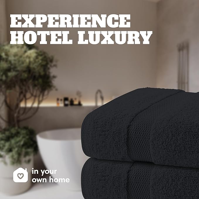 White Classic Black Bath Towels 27x54 Inch, Cotton Towel Set for Bathroom, Hotel, Gym, Spa, Soft Extra Absorbent Quick Dry 4 Pack