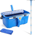 Window Cleaning Kit with 3 Gallon Bucket 14" Window Squeegee with 61" Long Handle 15" Microfiber Scrubber Glass Cleaner Set Tool for Home Outdoor Commercial Use