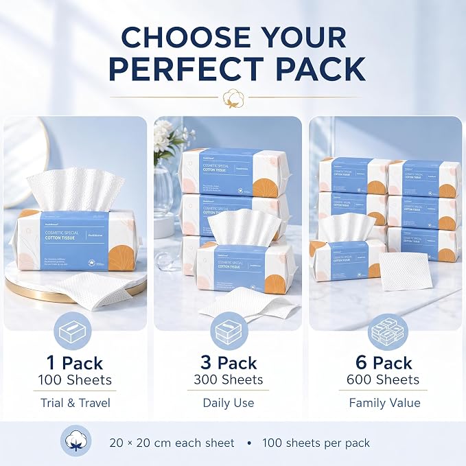PoeticEHome Face Towel Disposable - Ultra Soft Cotton Tissue Dry Wipes - Lint Free Facial Cleansing Cloths