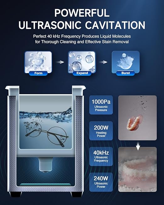 CREWORKS 10L Ultrasound Cleaning Machine with Heater and Timer, 240W Stainless Steel Ultrasonic Washing Machine, 2.6 gal Professional Ultrasound Parts Cleaning Machine for Lab Tool Glasses Auto Part
