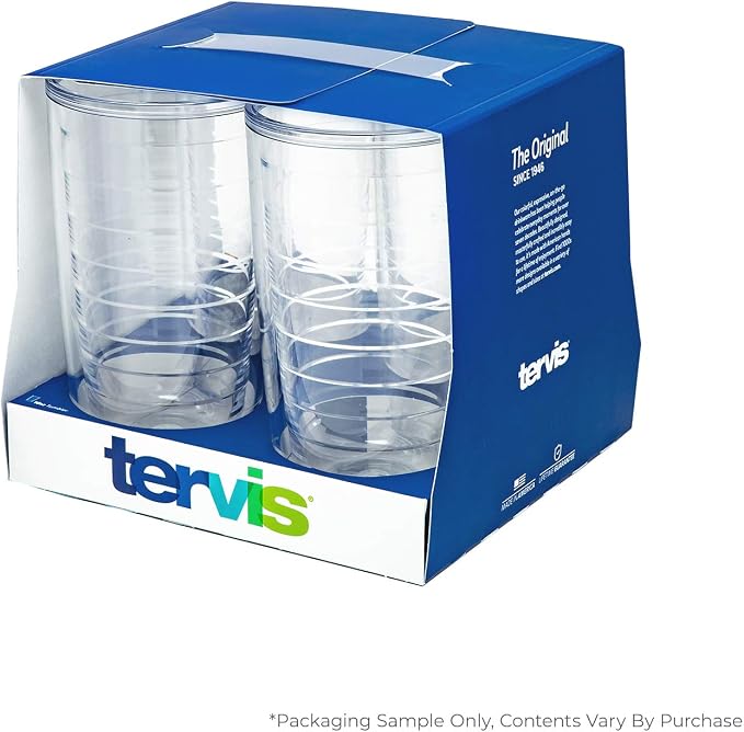 Tervis Clear & Colorful Tabletop Made in USA Double Walled Insulated Tumbler Travel Cup Keeps Drinks Cold & Hot, 16oz - 4pk, Clear | Made in USA, Double-wall Insulated, Shatterproof, BPA-Free, Dishwasher Safe, Fits Most Cupholders, Great to Gift, Set of 4