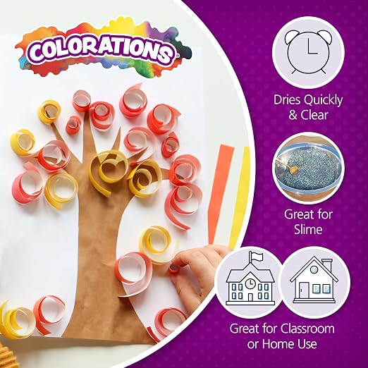 Colorations Washable White Glue - 1 Gallon, Dries Clear, Ideal for Crafts, School, Home & Office Use, Non-Toxic, Perfect for Craft Projects & Homeschool | Ideal for Crafts & Slime, School, Home & Office Use, Non-Toxic, Perfect for Craft Projects & Home...