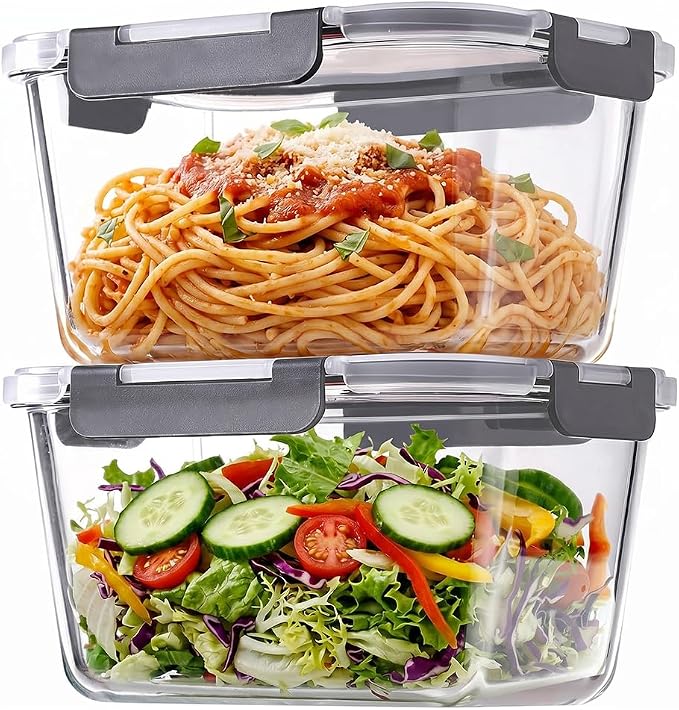 2 Pack 88oz/11 Cups Large Glass Storage Containers with Lids, High Borosilicate BPA Free Airtight Leakproof Meal Prep Containers for Microwave, Freezer & Dishwasher, Kitchen, Gym & Picnic,Baking