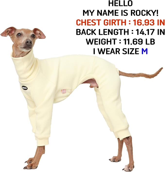 D Doggy Star Italian Greyhound Clothes, Brushed Fleece Turtleneck All in One, Stretchy and Cozy (S,Brshd FLC Cream)