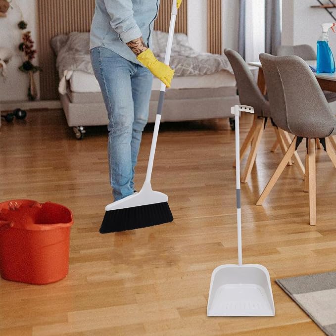 ULTECHNOVO Broom and Dustpan Set for Home - 35.43In Soft Broom with Long Handle and Upright Dustpan Combo for Indoor Floor Cleaning Kitchen Office Heavy Duty Sweeping Tool