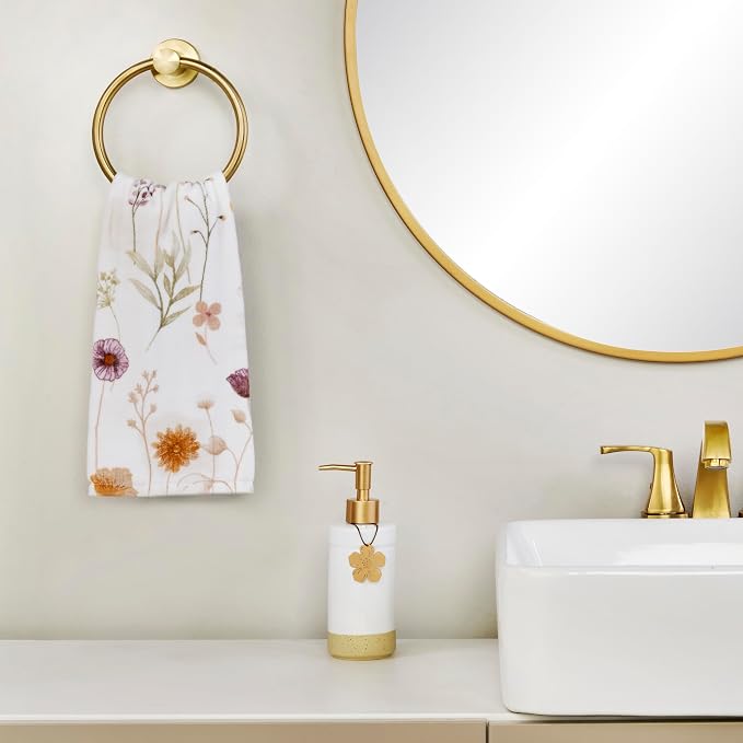 SKL Home Seasonal Charm Soap/Lotion Dispenser Gift Set with 4 Interchangeable Stainless Steel Charms, Refillable for Bathroom & Kitchen, Warm Gold