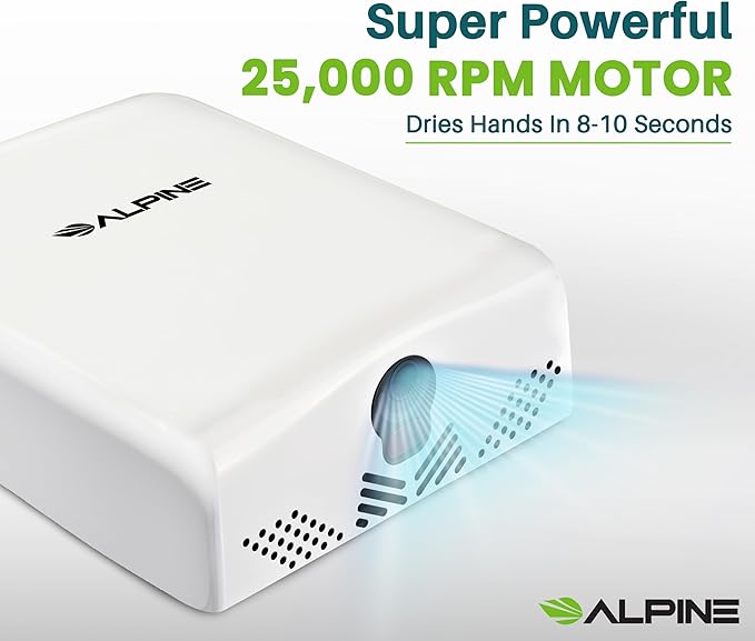 Alpine Commercial Hand Dryer with HEPA Filter, 8 Seconds Extreme Speed Electric Hand Dryer for Home Bathroom/Restaurant with Heat & Speed Control - ADA Compliant (120V White)