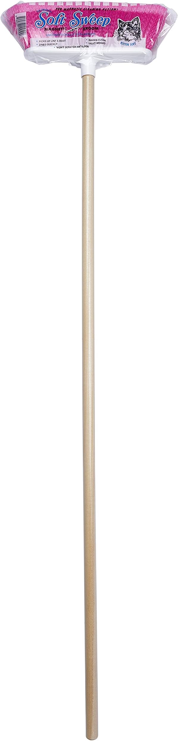 The Original Soft Sweep Magnetic Action Broom Assorted Colors with Natural Finish Wood Handles (4 Brooms)