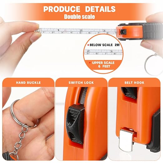 Kigeli 50 Pcs 6ft/2 Meter Mini Measuring Tape Keychains Small Measure Keychain Bulk Set Functional Mini Retractable Measuring Tape Keychains with Slide Lock for Engineer Crafter(Orange)