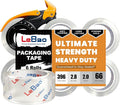 Heavy-Duty Packaging Tape with Dispenser, 6 Rolls Packing Tape, 2 inch x 66 yd. x 2.8 mil per roll, Strong Adhesive HD Clear Package Tape for Pack Boxes Shipping Supplies Moving