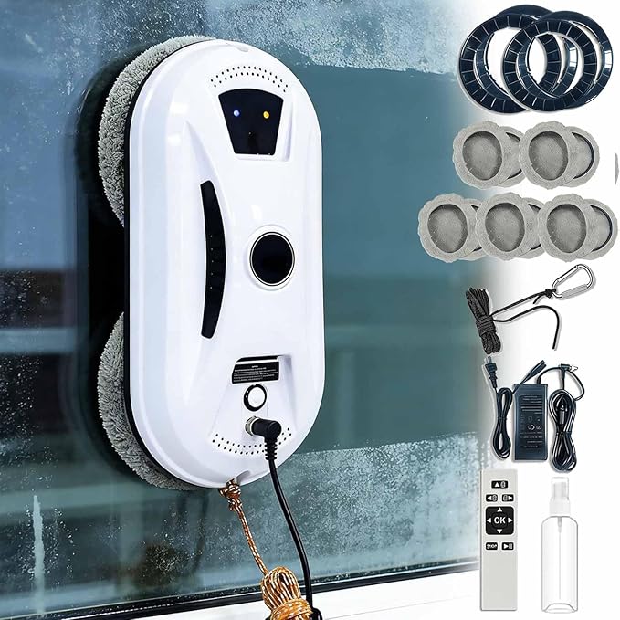 Automatic Window Cleaning Robot, Robot Window Cleaner with AI Intelligent Positioning & Edge Detection & Powerful Suction, Anti-Drop Safety for High-Rise Glass & Large Bay Windows