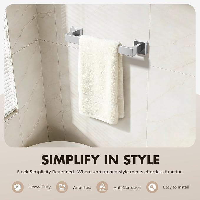 Bathroom Accessories Towel Bar Set: 20 Pieces Brushed Nickel Square Bathroom Hardware SUS304 Stainless Steel - Wall Mounted Towel Rack&Toilet Paper Holder&Towel Ring and Towel Hook