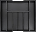 VaeFae Premium Bamboo Drawer Organizer, Expandable Silverware Drawer Organizer, Cutlery Tray with Dividers for Kitchen Utensils (Black, Large)