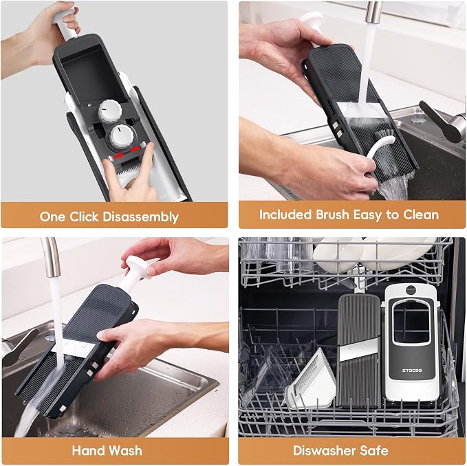 Vegetable Slicer for Kitchen, Safe Mandoline Slicer, Adjustable Veggie Potato French Fry Cutter, Wider Tray & Stainless Steel Grater & Filter Basket & Lid & Cleaning Brush (Gray Pro)