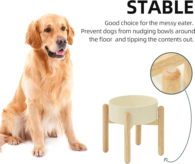 Havniva Elevated Dog Bowls Ceramic Dog Bowls with Stand, Dog Food Bowl | 8.3” Raised Dog Bowls with Non-Slip Wood Stand, Dog Food and Water Bowl Set, Dog Feeding Bowls for Large Dogs