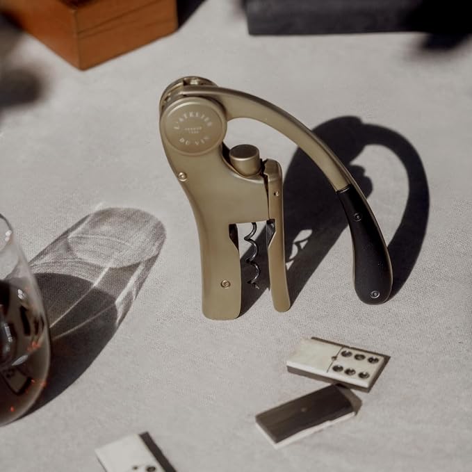 L’Atelier du Vin Oeno Motion Gold Nomad Lever Corkscrew Gift Set - Luxury Sommelier Wine Bottle Opener with Premium Black Leather Case Wine Tasting, Emblematic Wine Key Designed In France