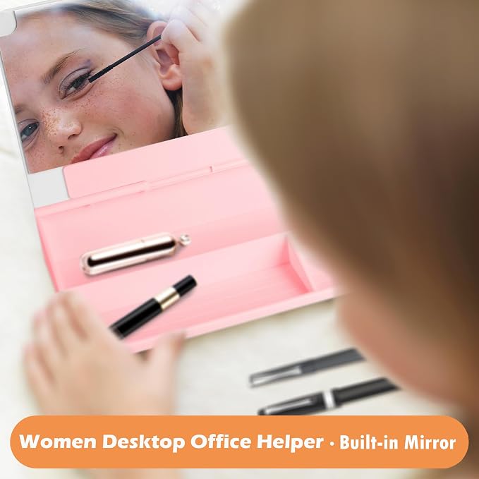 SELEAD Desktop Glass Whiteboard with Wireless Charger Station and Mirror, Dry Erase Board Computer Pad Keyboard Stand with Organizer for Home, School, Office Desk Accessories, Pink