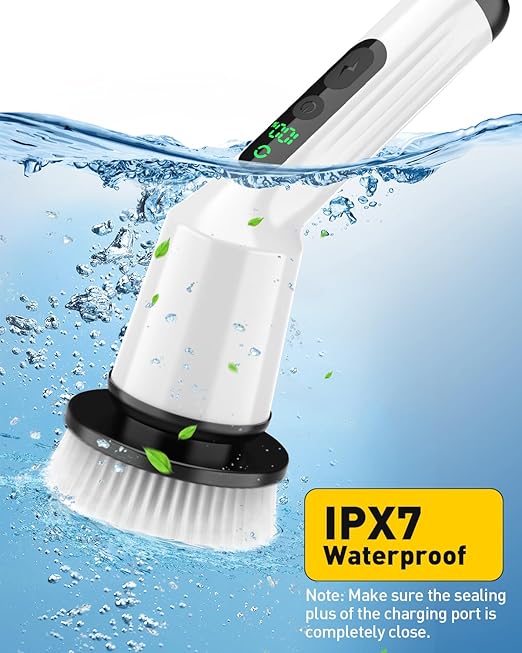 Shower Scrubber with Long Handle, Shower Cleaner Brush with 8 Brush Heads, Cordless Electric Spin Scrubber for Cleaning with 2 Speed, Cleaning Supplies for Bathroom Bathtub Kitchen Floor Tile Toilet