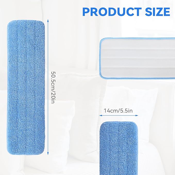 Microfiber Mop Pad for Rubbermaid Commercial 20 Inch Mop Head - 8 Pack Wet & Dry Commercial Cleaning Refills Reusable Mop Refills Fit for Any Microfiber Flat Mop System 18" to 21"