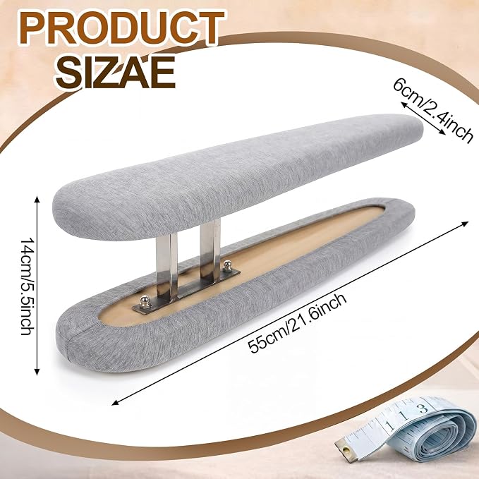 Dual Sided Sleeve Ironing Board for Sleeve Pressing,Grey | 21.6'' Mini Tabletop Board, Cotton Cover, Thick Pad, Metal Frame, Garment Care Surface for Sewing Laundry Pants Cuffs Collars