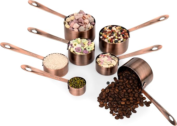Measuring Cups and Spoons Set, Copper Measuring Cups and Spoons Set 17, Stainless Steel Metal 7 Measuring Cups and 9 Measuring Spoons with 1 Leveler for Kitchen & Baking