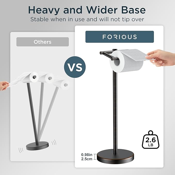 FORIOUS Toilet Paper Holder Wall Mount, Stainless Steel Rustproof Double Post Pivoting Tissue Roll Holder for Bathroom, Commercial Toilet Paper Dispenser Toilet Paper Stand, Oil Rubbed Bronze