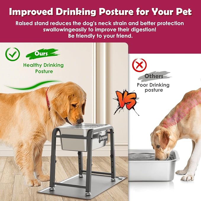2.8 Gallon Elevated Large Dog Water Bowl with Mat, 4 Height Adjustable 10.4-15.2", Raised Dog Water Bowl Stand for Large Breed