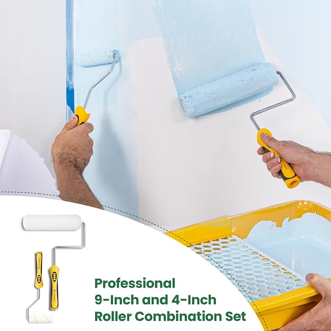 Voomey Professional Paint Roller Kit 22 Pcs, 9-Inch Upgraded Paint Roller with Super Coverage Effect, Paint Brush, Paint Roller Tray,Paint Kit for House Painting