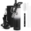 RAYMYLO Insulated Water Bottle 24 oz, Triple Wall Vacuum Stainless Steel (Cold for 24Hrs, Hot for 12Hrs), Leak Proof & Non-BPA, Modern Water Flask Jug with Paracord Handle & Straw Spout Lids